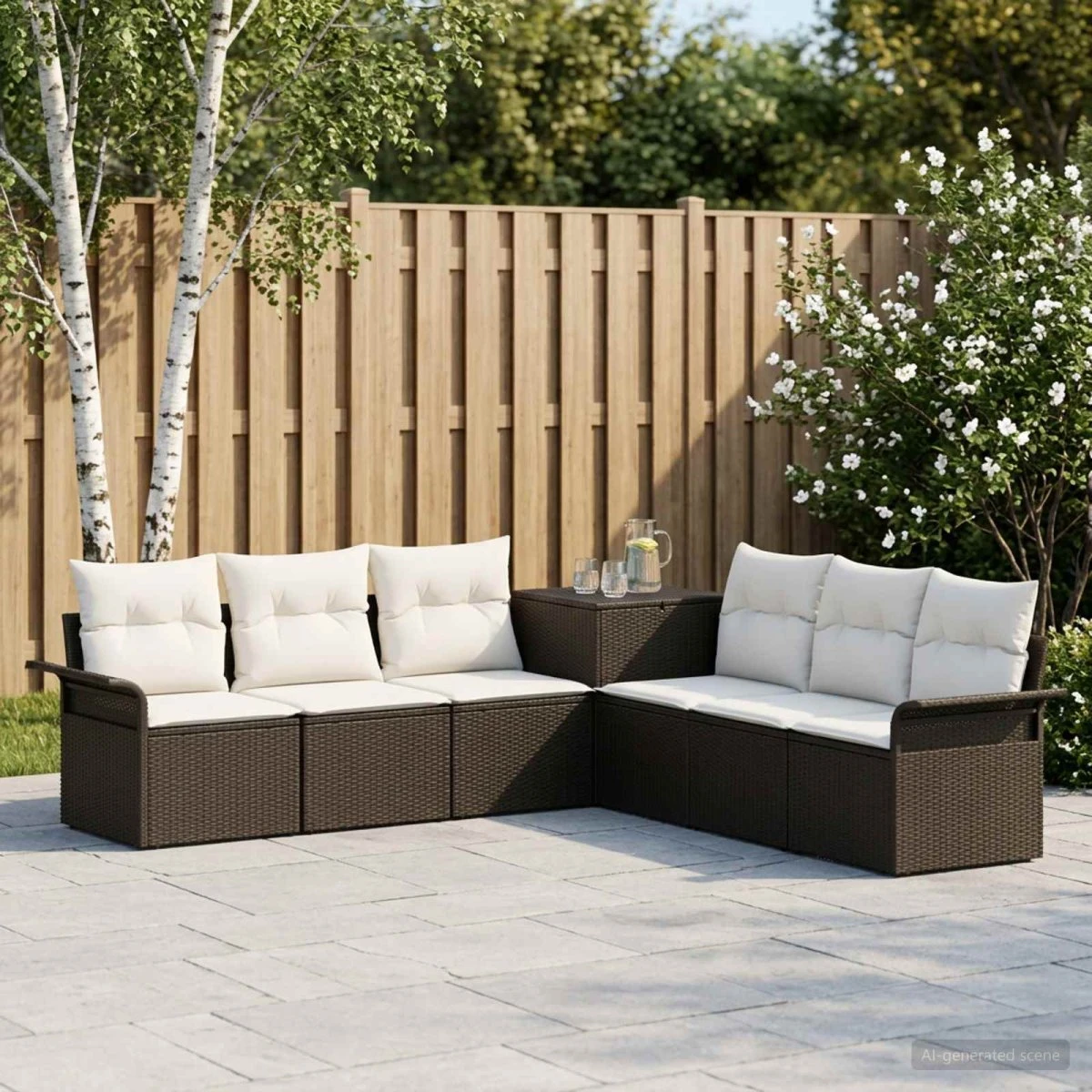 vidaXL Sofa Sæt 7 stk. Sort og Cremehvid Poly Rattan og Stål