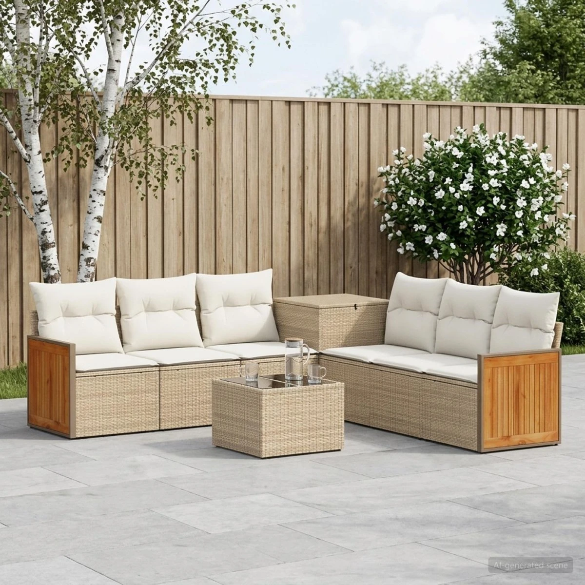 vidaXL Sofa Sæt 8 stk. Beige/Cremehvid - Polyrattan med Opbevaring
