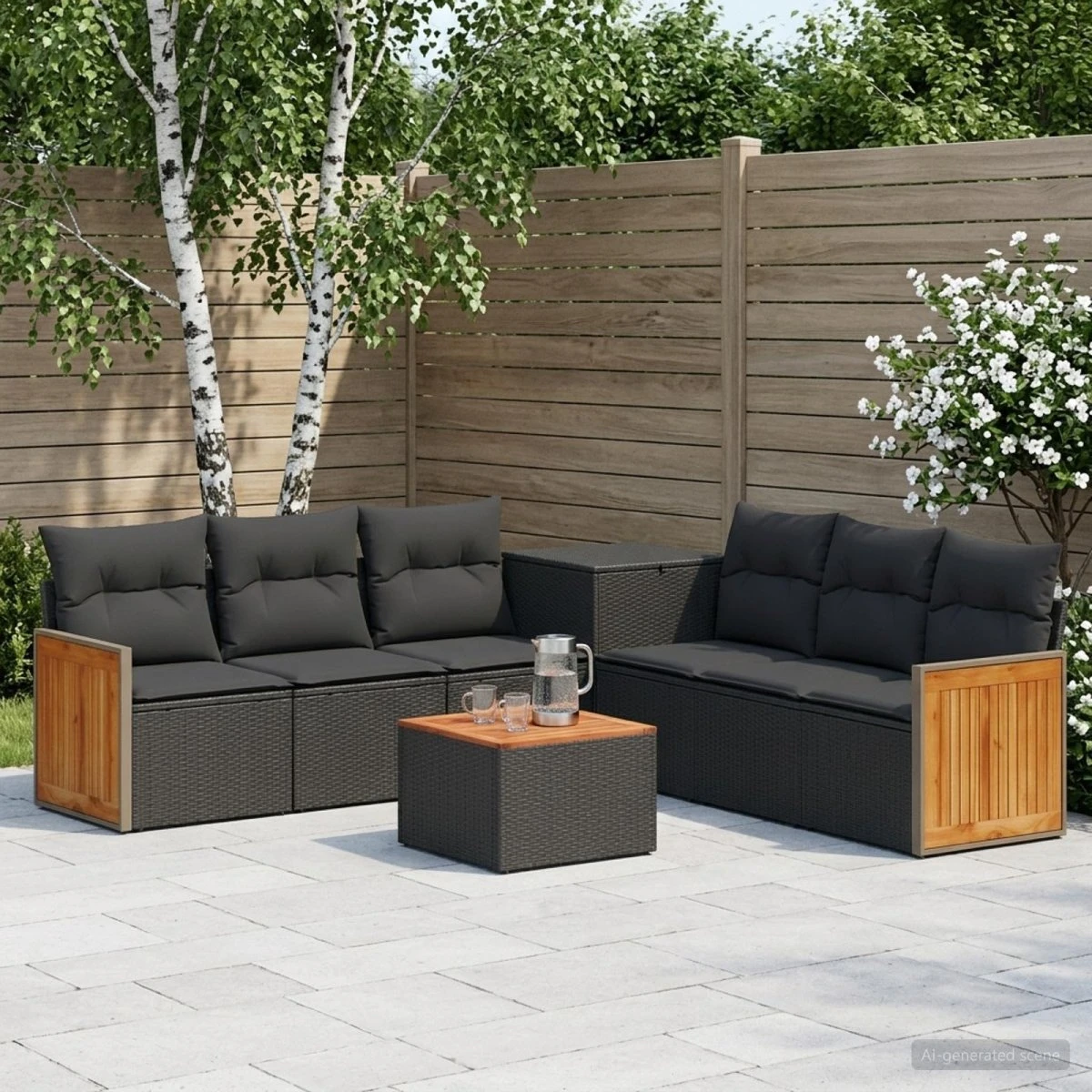 vidaXL Sofa Sæt 8 dele i sort poly rattan og stål