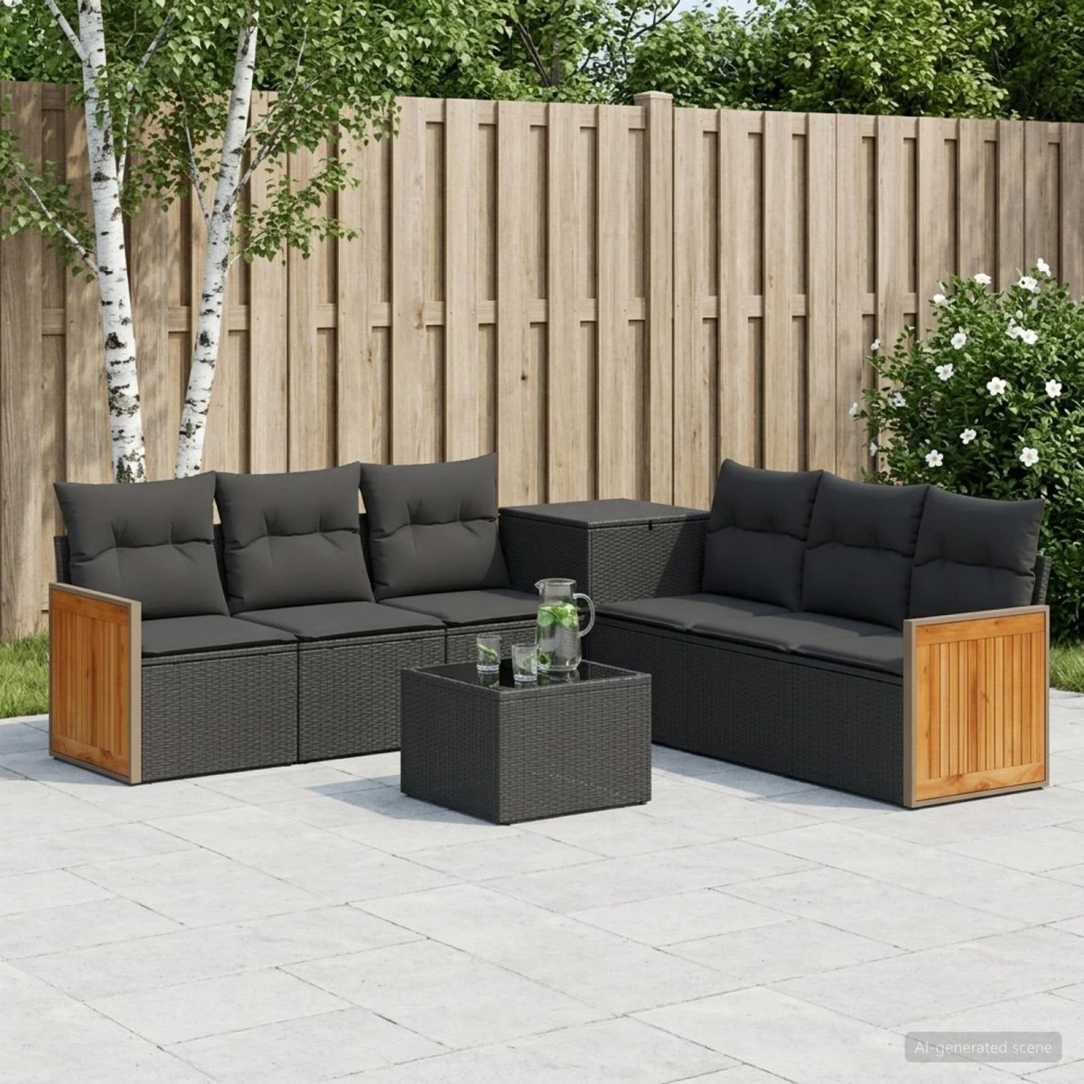 vidaXL Sofa Sæt 8 dele Sort Poly Rattan og Stål