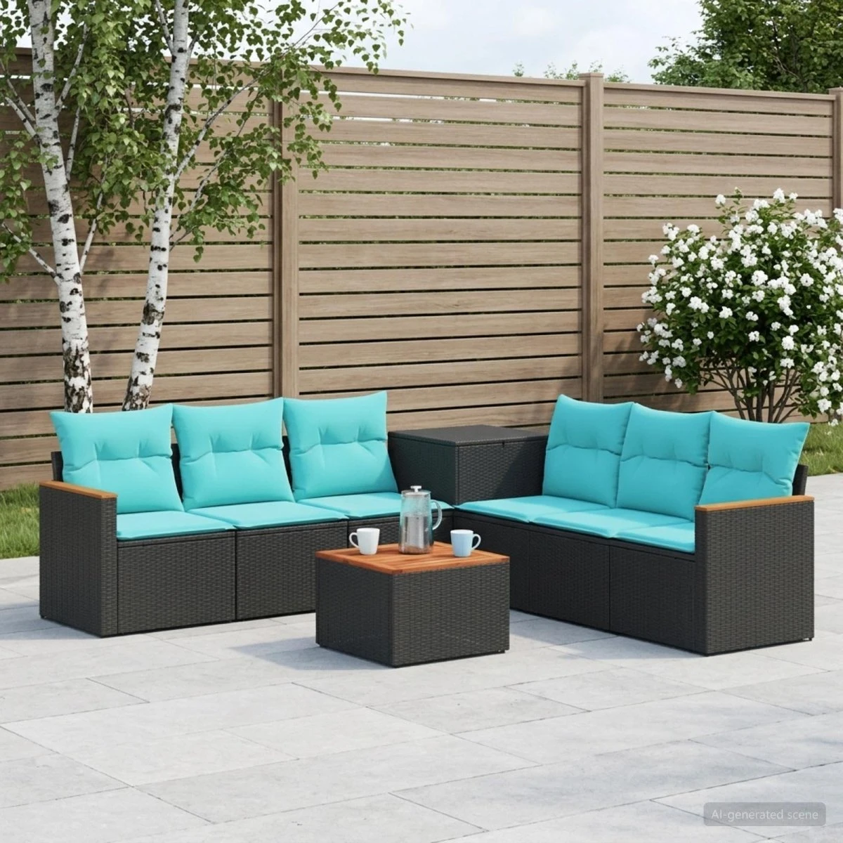 vidaXL Sofa Sæt 8 stk. Sort og Blå - Polyrattan og Stål