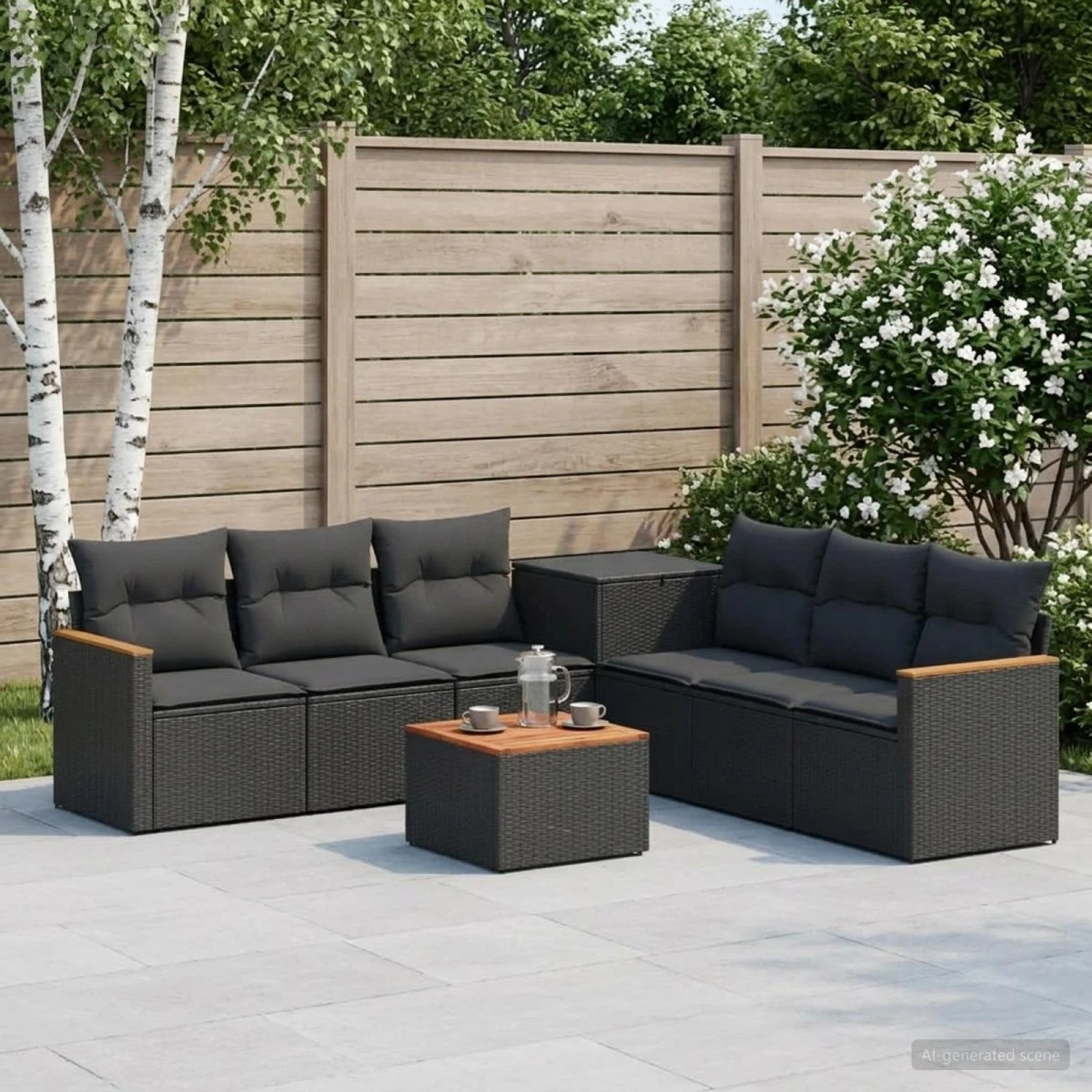 vidaXL Havesofasæt 8 dele i sort polyrattan og akacietræ