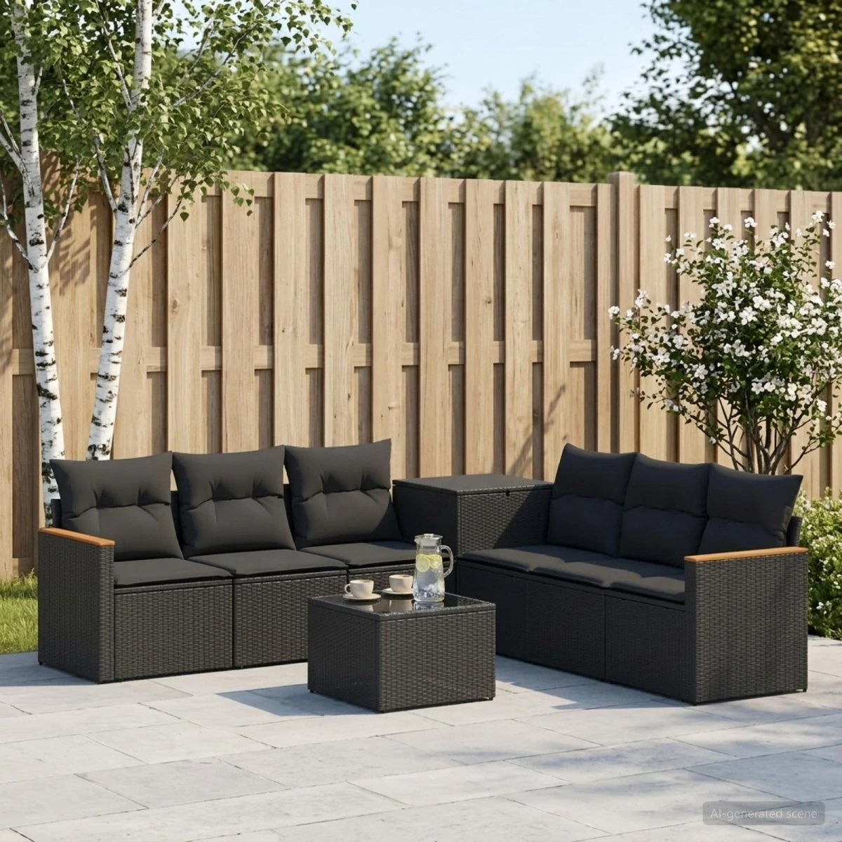 vidaXL Sofa Sæt 8 stk. Sort Poly Rattan & Stål 55x55x37 cm