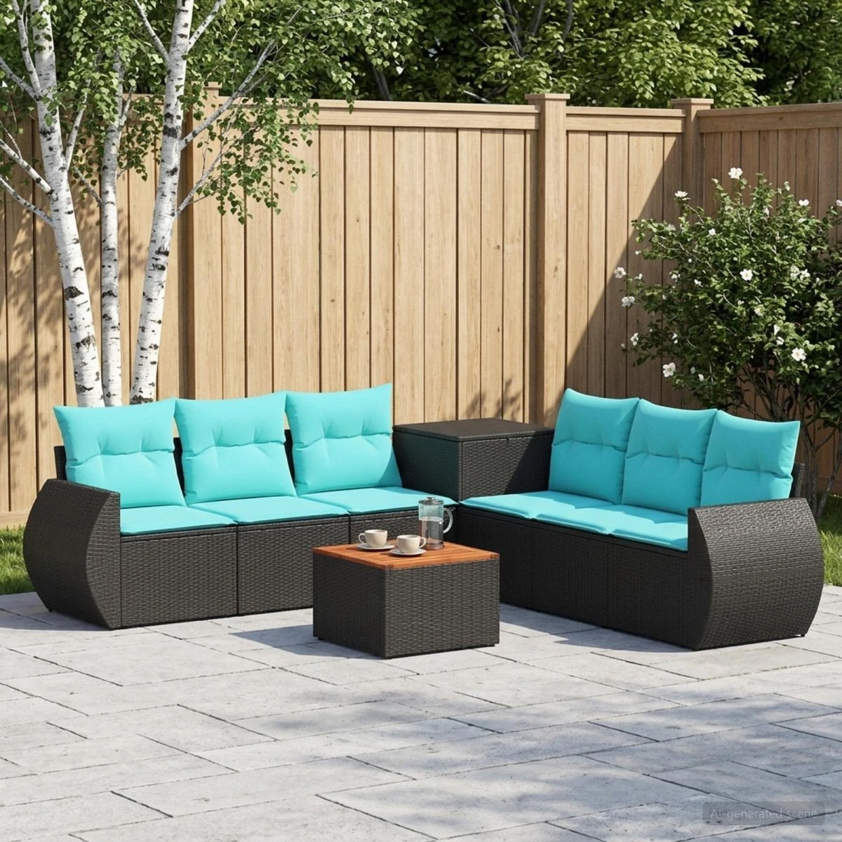 vidaXL Sofa Sæt 8 dele - Sort og Blå - Poly Rattan & Stål