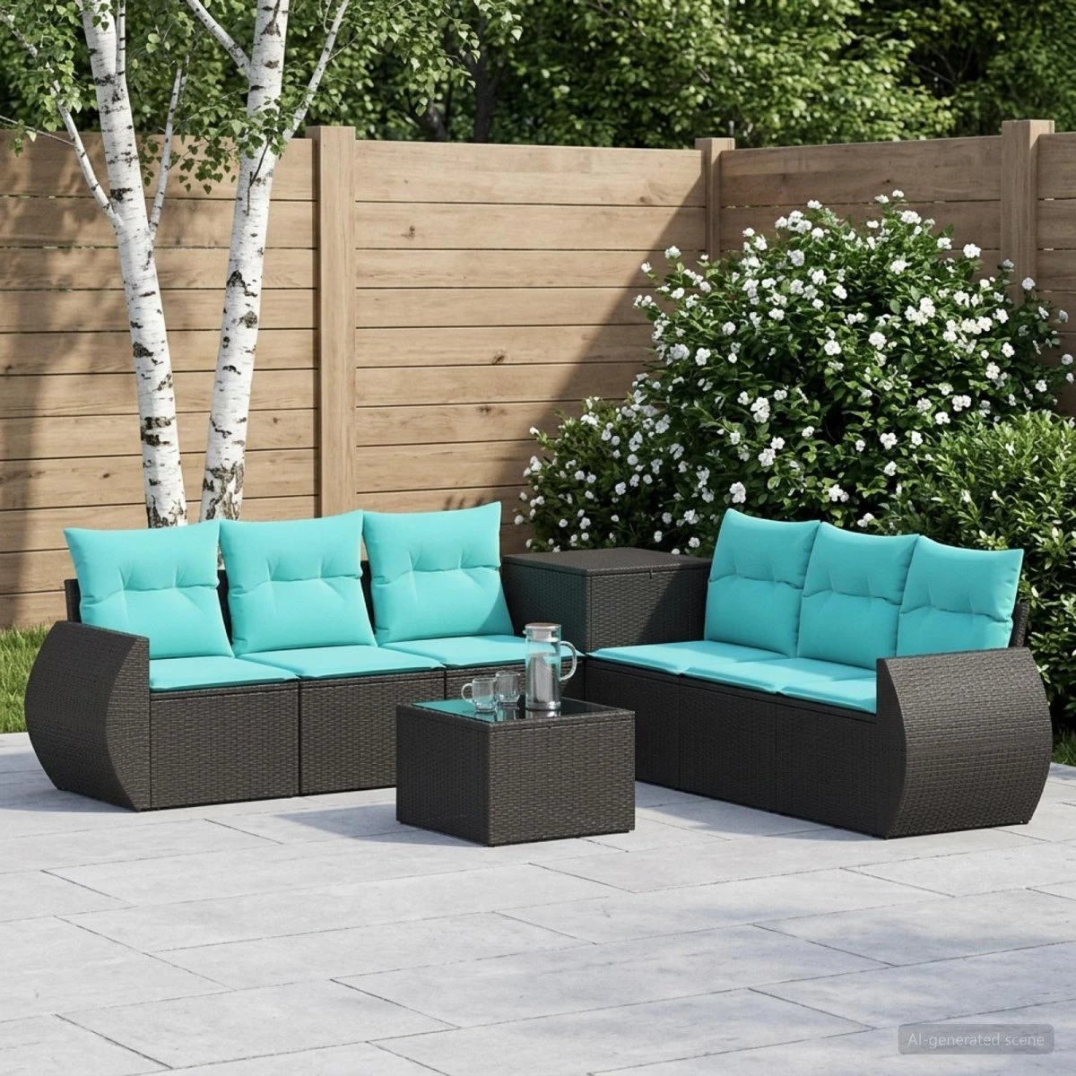 vidaXL Sofa Sæt 8 stk. Sort og Blå - Poly Rattan og Stål