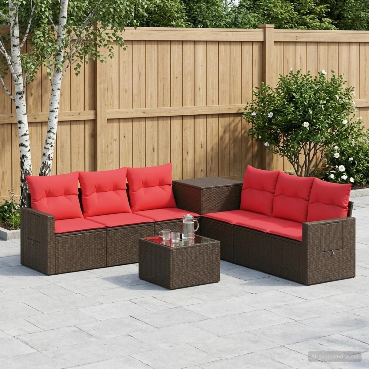 vidaXL Sofa Sæt 8 stk. Brun/Rød i Polyrattan og Stål