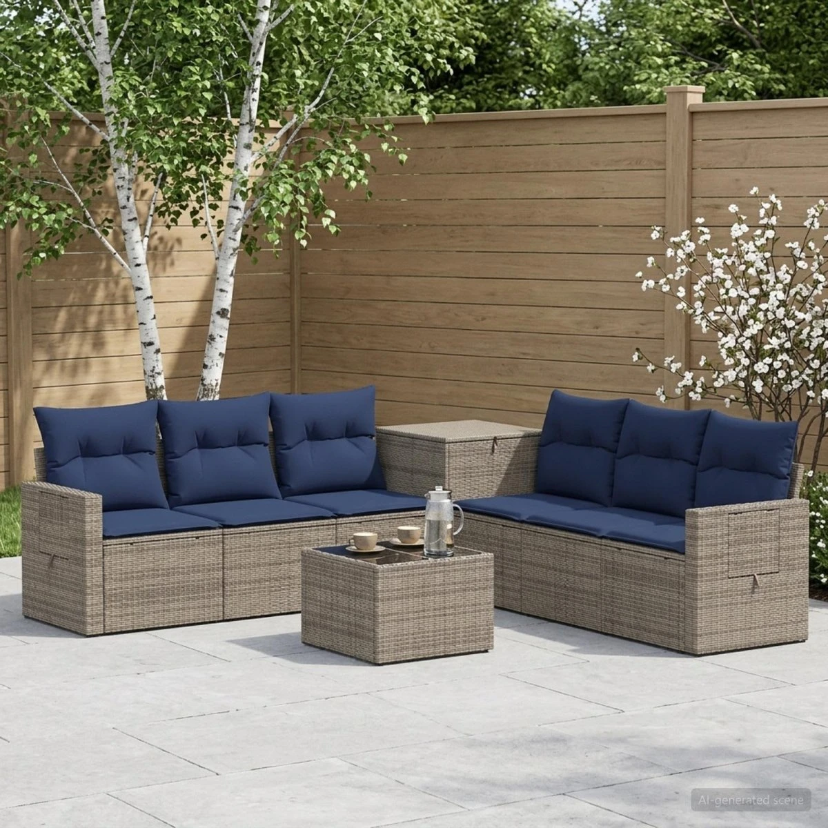 vidaXL Sofa Sæt 8 stk. Grå og Marineblå 55 x 55 x 37 cm