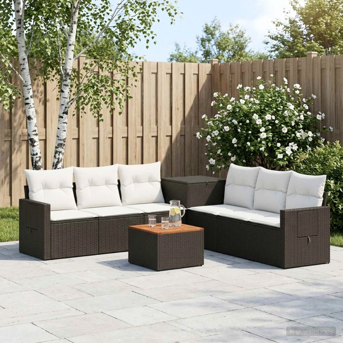 vidaXL Havesofasæt 8 dele i polyrattan, sort/cremehvid