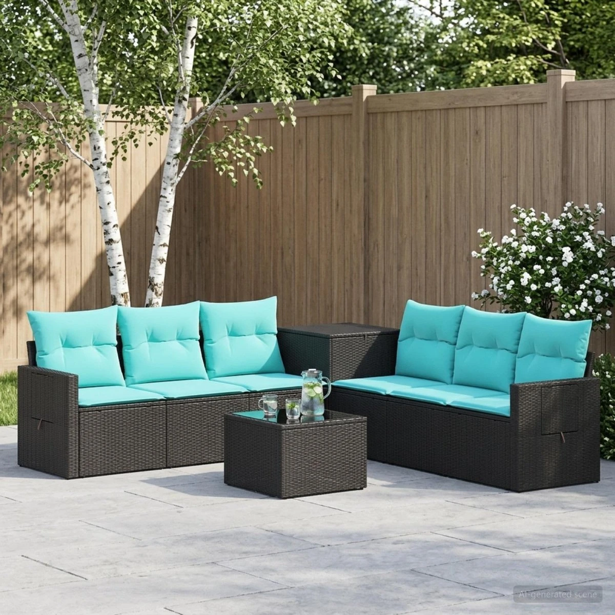 vidaXL Havesofasæt 8 stk. Sort/Blå i Polyrattan og Stål