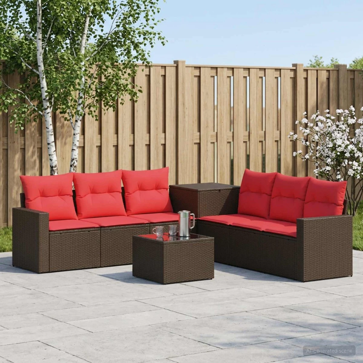 vidaXL Sofa Sæt 8 stk. Brun/Rød Poly Rattan & Stål