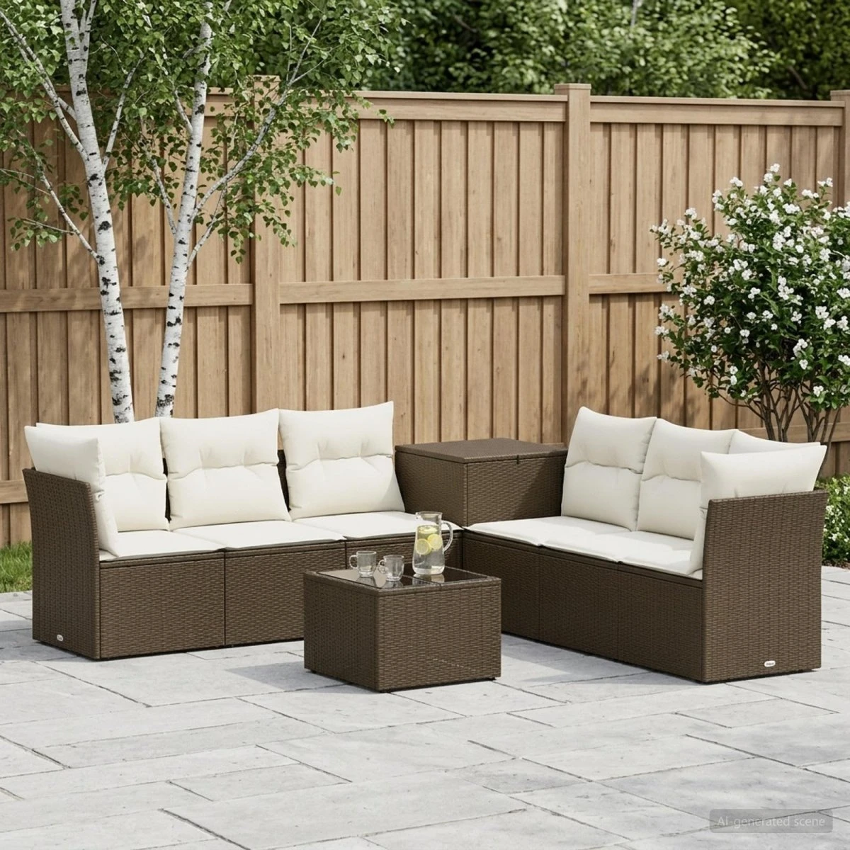vidaXL Havesofasæt 8 dele i polyrattan, Brun/Creme