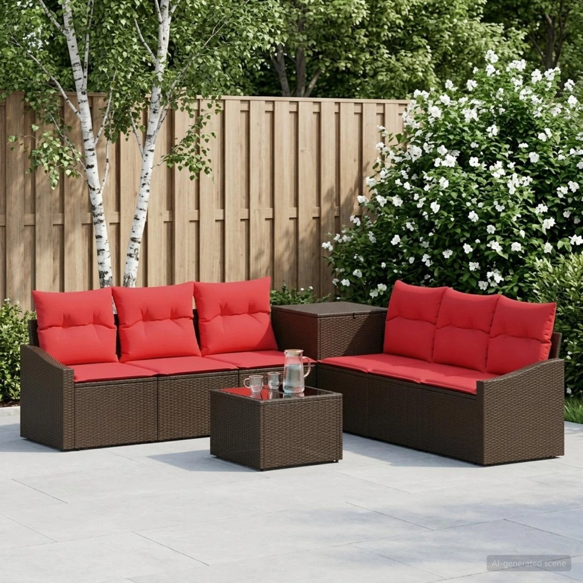 vidaXL Sofa Sæt 8 dele i Poly Rattan og Stål - Brun/Rød