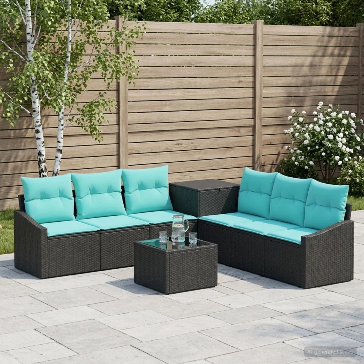 vidaXL Havesofasæt 8 dele i polyrattan, sort og blå