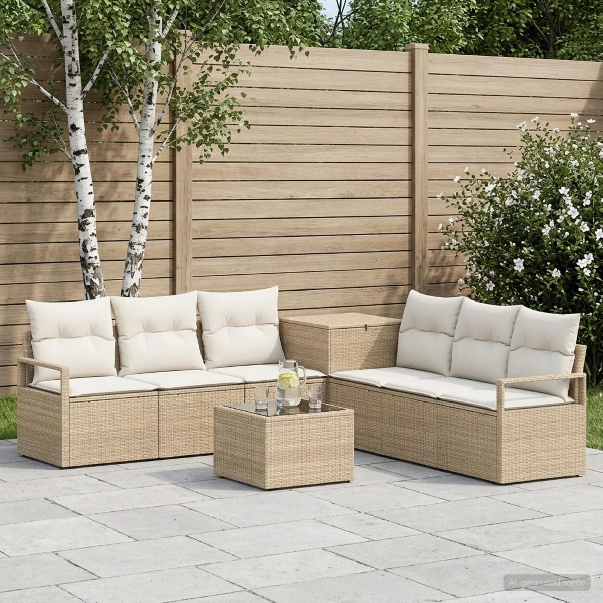 vidaXL Sofa Sæt 8 dele i poly rattan, beige og cremehvid