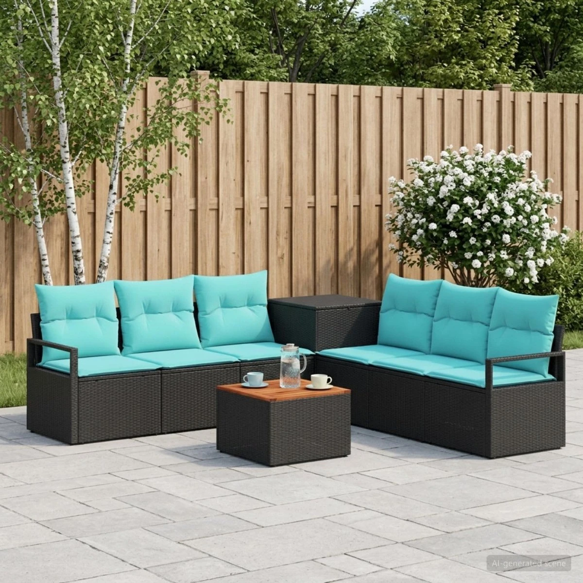 vidaXL Sofa Sæt 8 stk. Sort og Blå i Poly Rattan og Stål