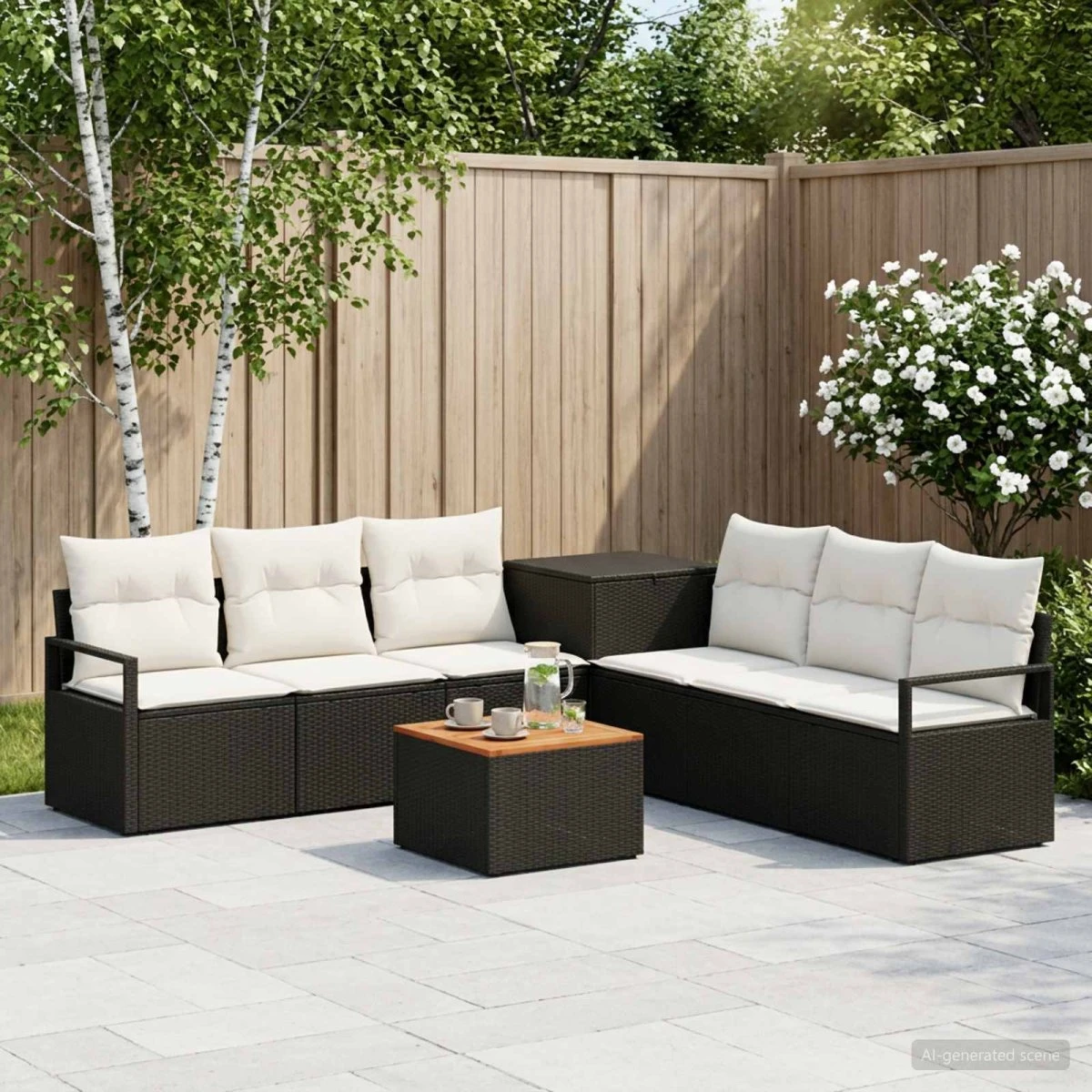 vidaXL Sofa Sæt 8 stk. i poly rattan, sort og cremehvid