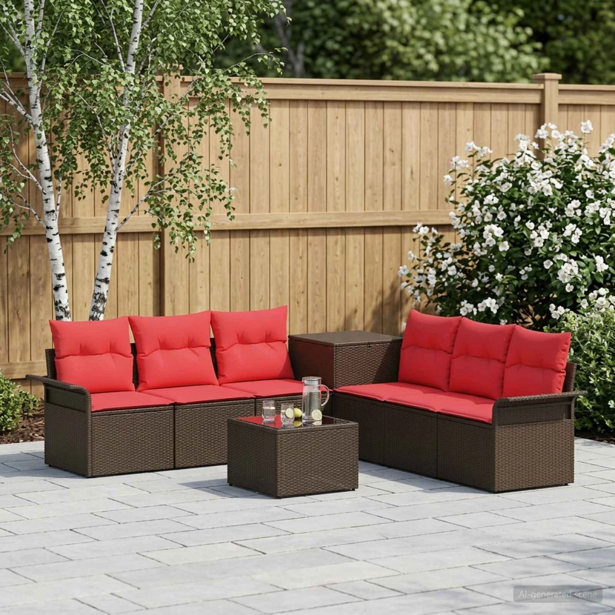 vidaXL Sofa Sæt 8 stk. Brun/Rød i Polyrattan og Stål
