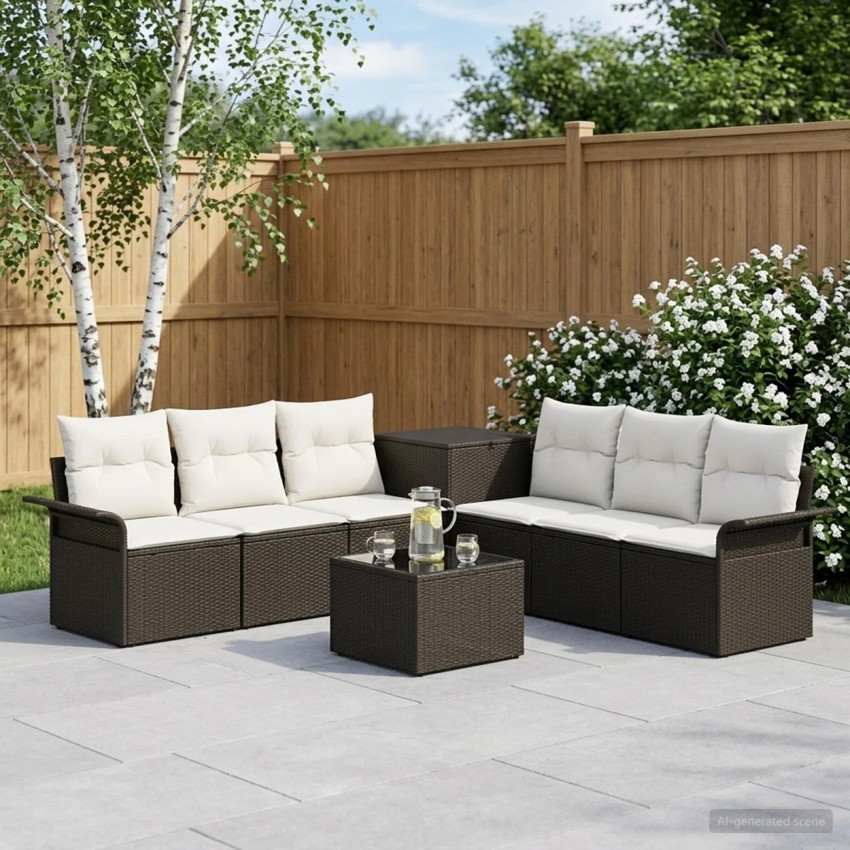 vidaXL Havesofasæt 8 dele, Sort/Cremehvid, Polyrattan