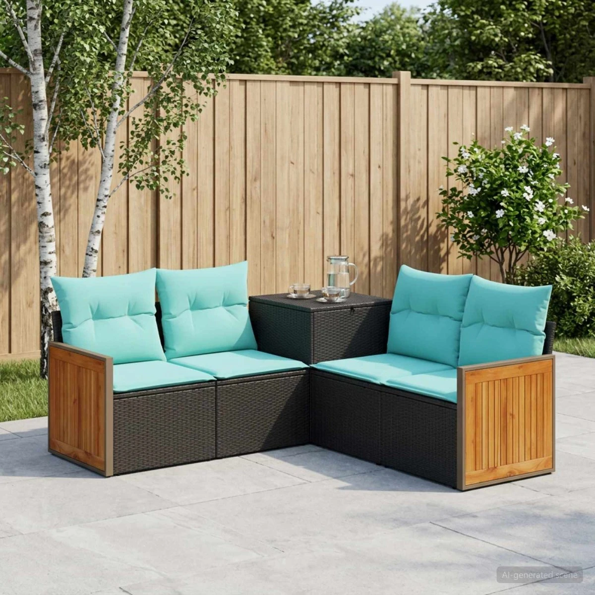vidaXL Sofa Sæt 5 stk. Sort og Blå 176 x 176 x 85 cm
