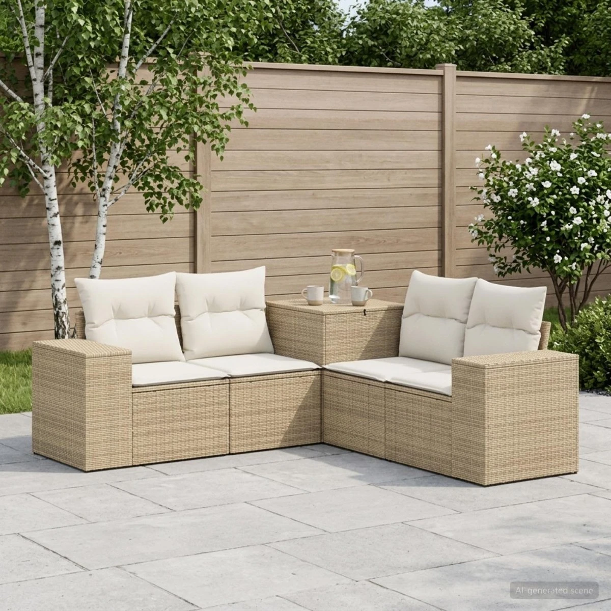 vidaXL Sofa Sæt 5 stk. Beige/Cremehvid 200 x 200 x 85 cm
