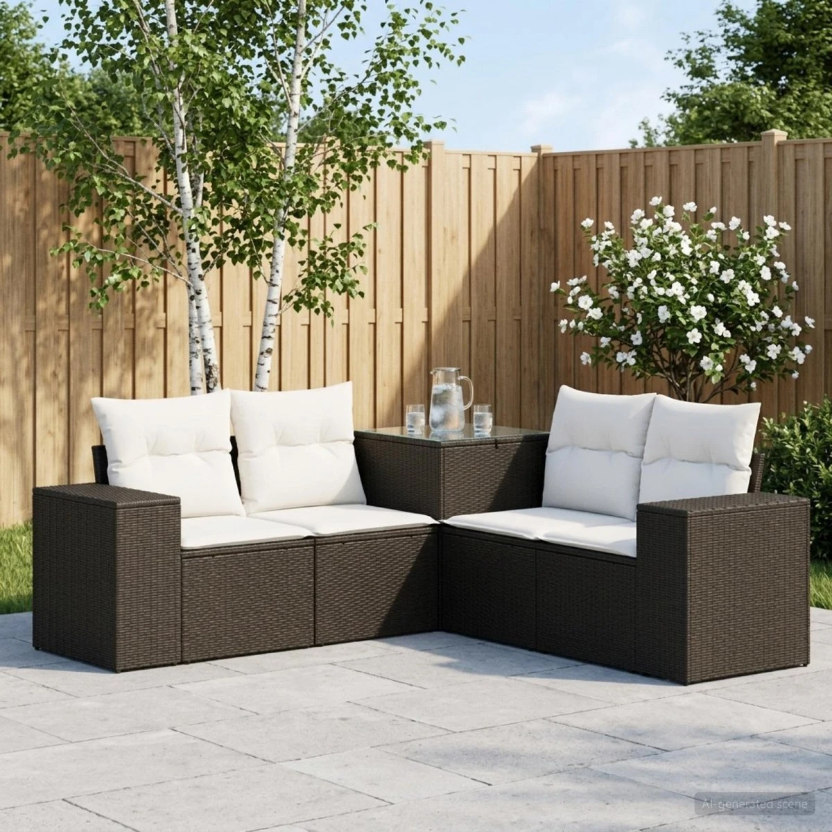 vidaXL Sofa Sæt 5 stk. Sort og Cremehvid 200 x 200 x 85 cm