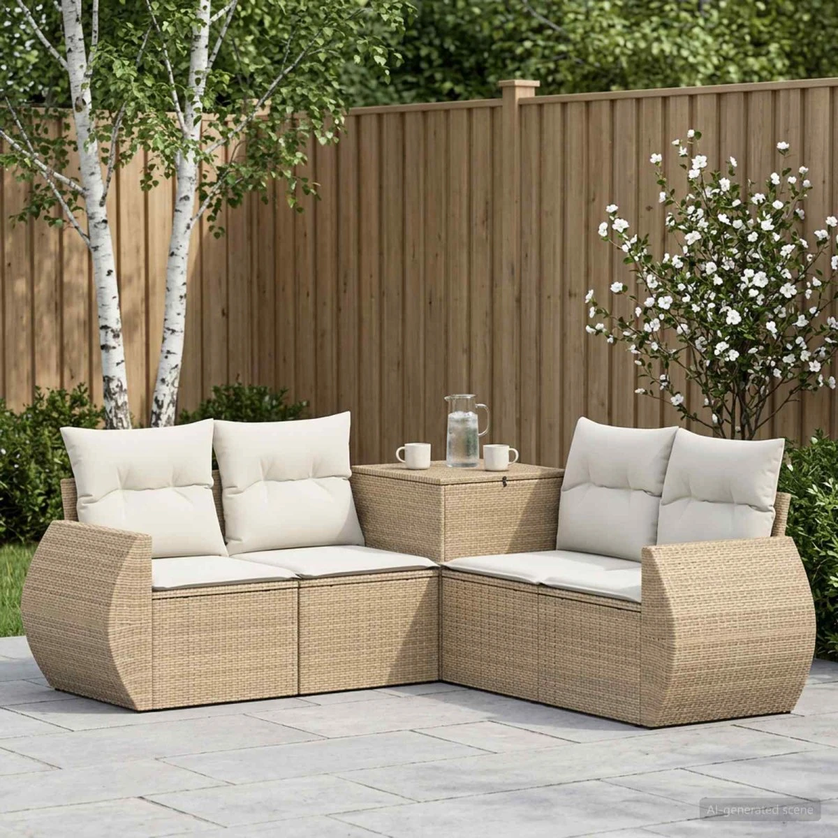 vidaXL Sofa Sæt 5 stk. Beige/Cremehvid 188x188x85 cm