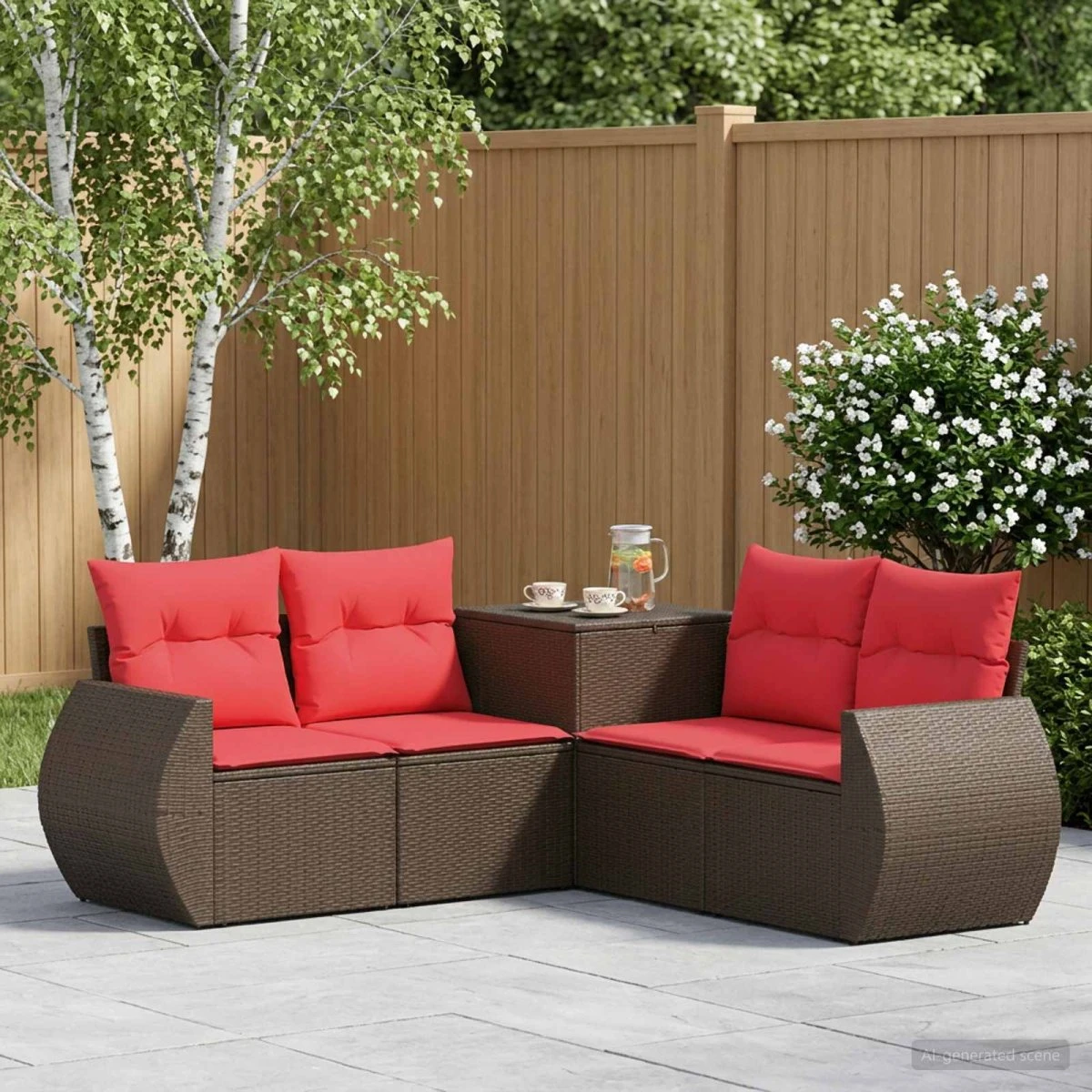 vidaXL Sofa Sæt 5 stk. Brun/Rød 188 x 188 x 85 cm