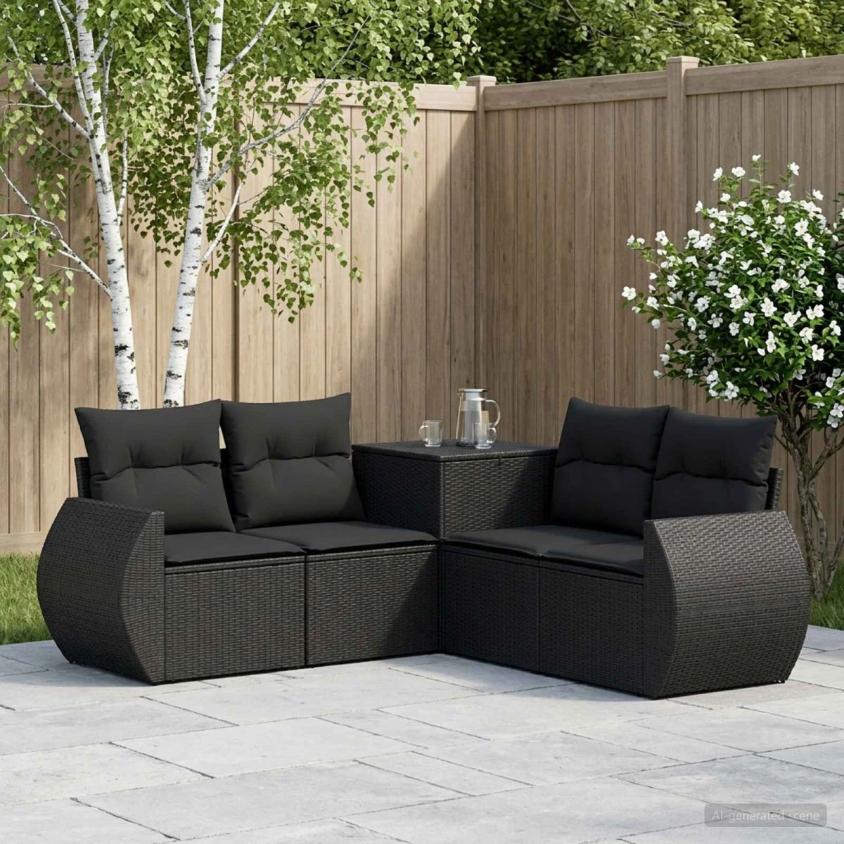 vidaXL Sofa Sæt 5 stk. Sort Polyrattan & Stål 188 x 188 x 85 cm