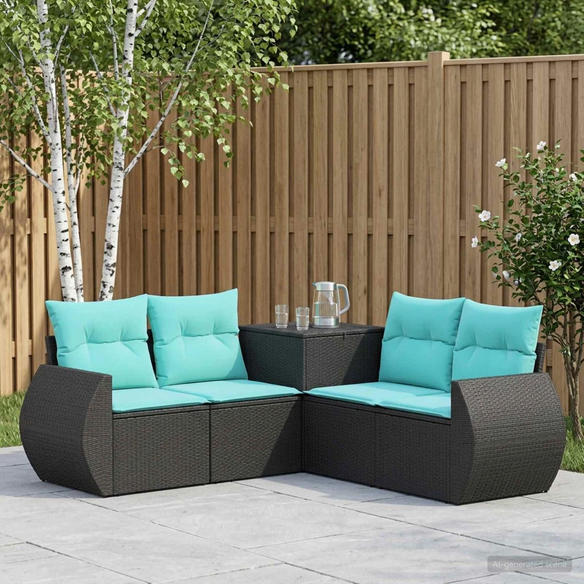 vidaXL Sofa Sæt 5 stk. Sort og Blå 188 x 188 x 85 cm