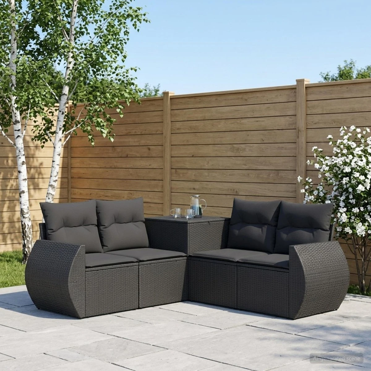 vidaXL Sofa Sæt 5 dele i sort polyrattan og stål, 188x188x85 cm