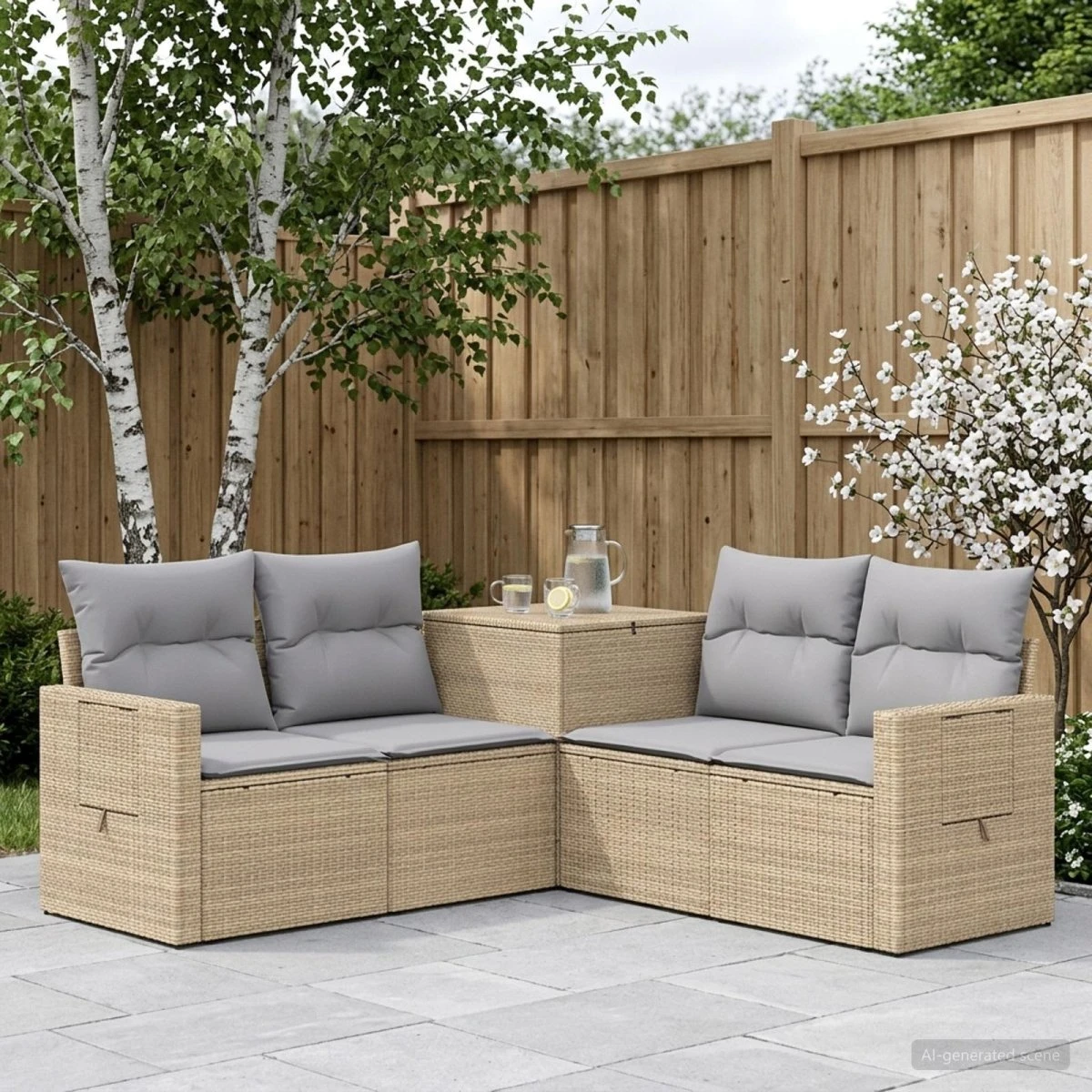 vidaXL Havesofasæt 5 stk. Beige/Grå 179x179x85 cm med opbevaring