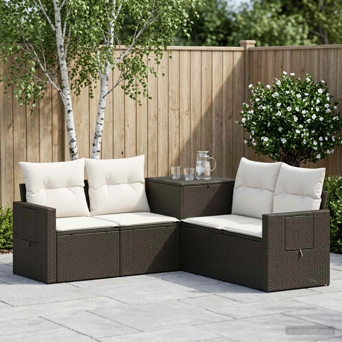 vidaXL Sofa Sæt 5 stk. Sort/Cremehvid 179x179x85 cm