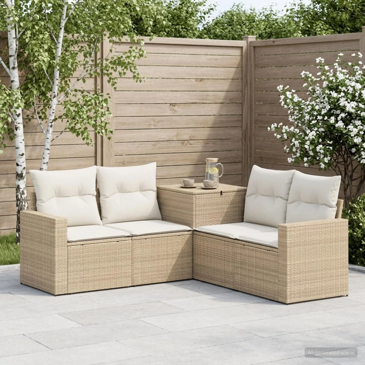 vidaXL Havesofasæt 5 stk. Beige/Cremehvid 182,5 x 182,5 cm