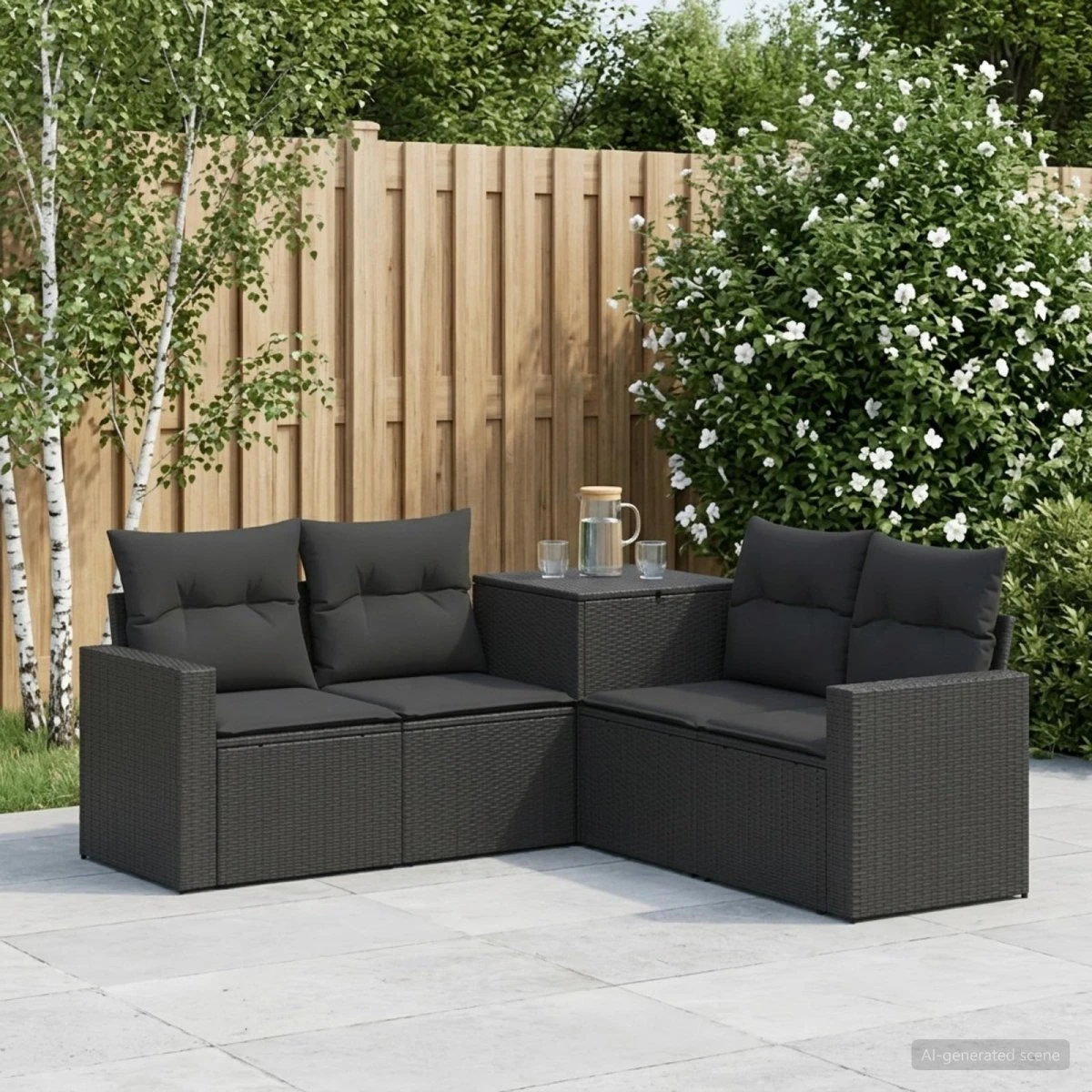vidaXL Sofa Sæt 5 stk. Sort 182,5 x 182,5 x 85 cm i Polyrattan