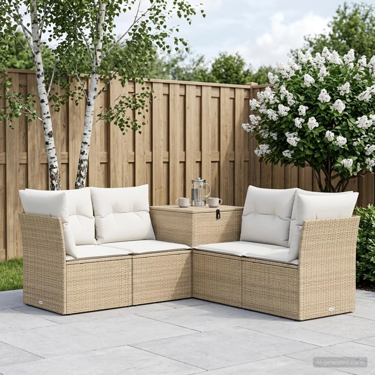 vidaXL Sofa Sæt 5 dele i Poly Rattan og Stål - Beige/Cremehvid