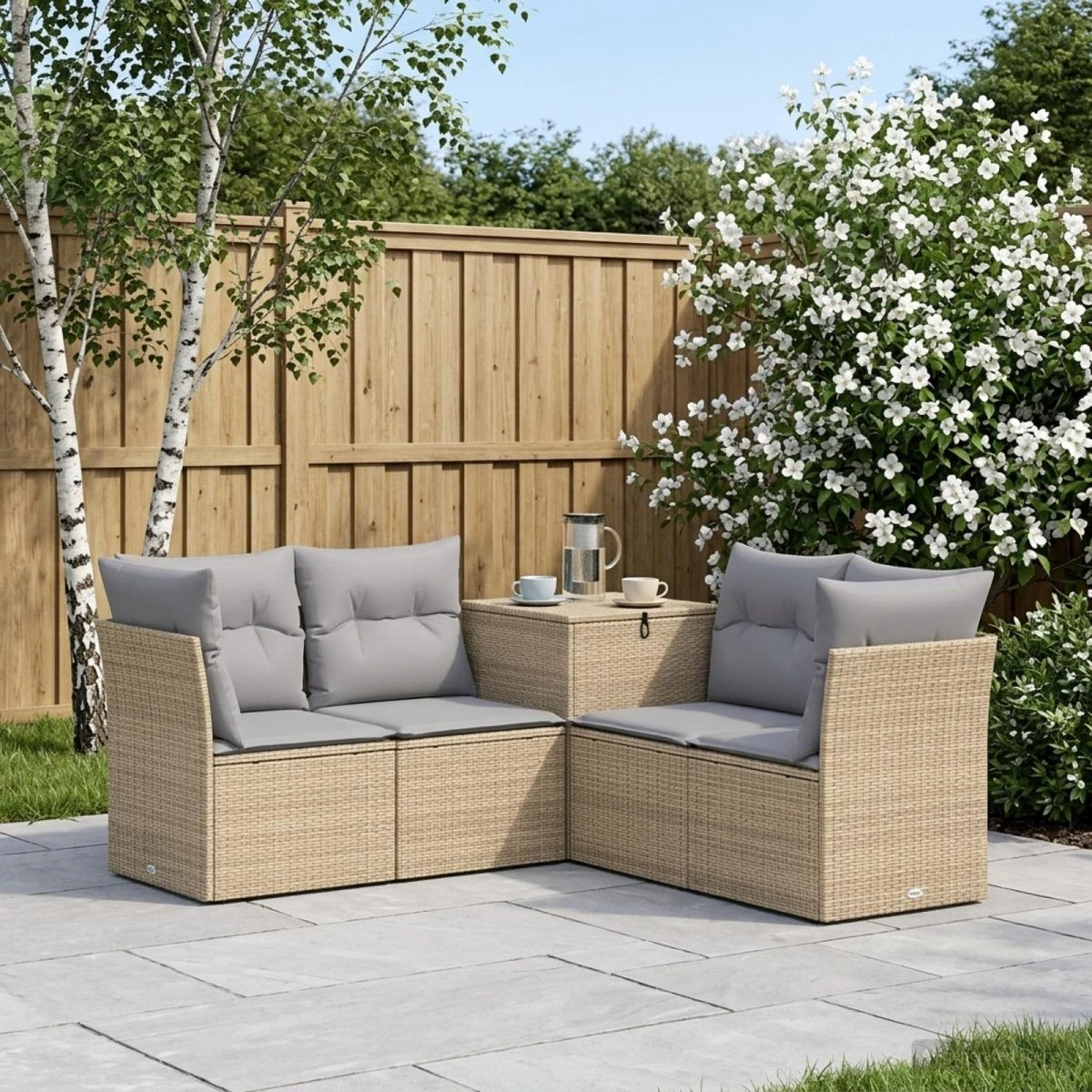 vidaXL Sofa Sæt 5 dele i Poly Rattan og Stål - Beige/Lys Grå