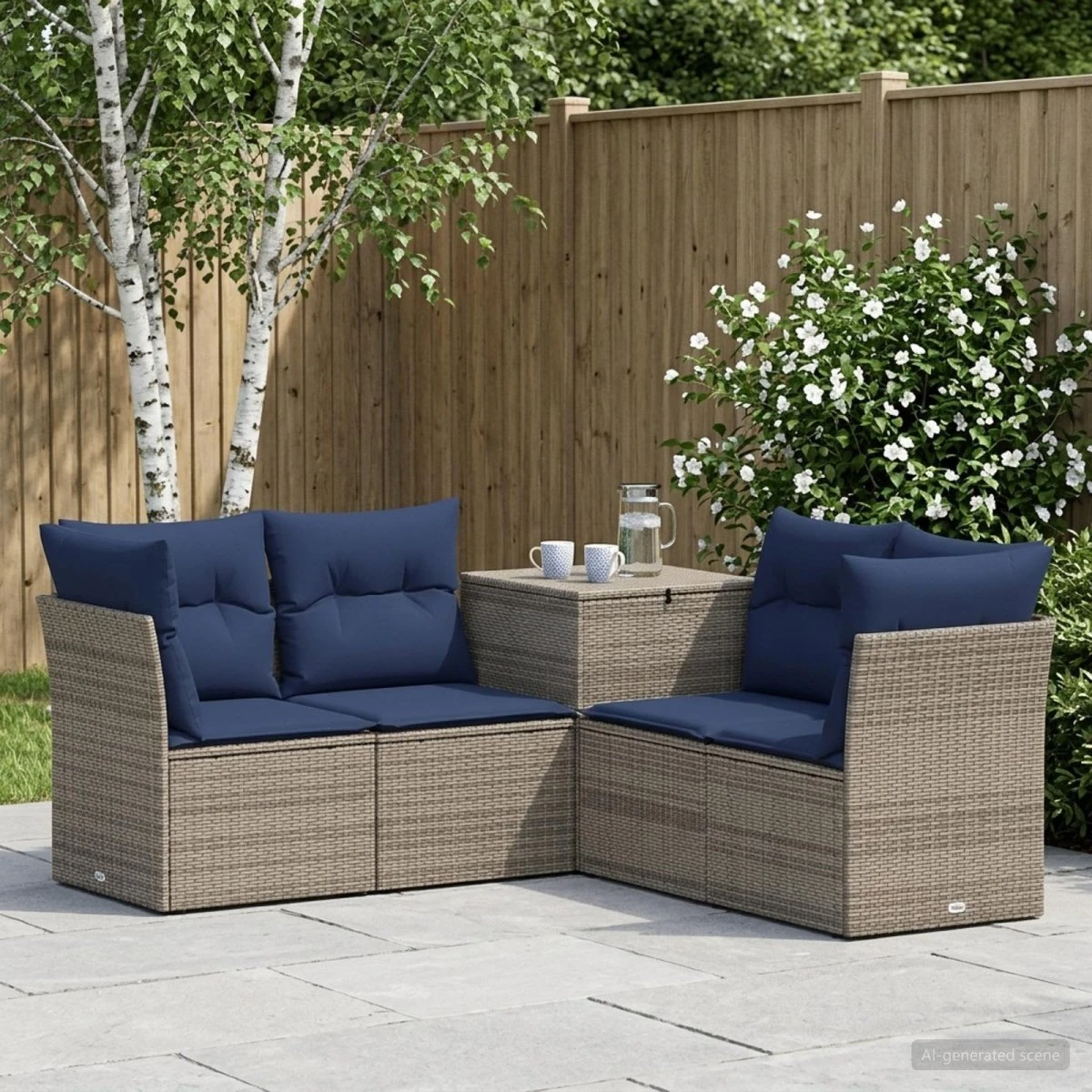 vidaXL Sofa Sæt 5 dele i poly rattan og stål - Grå/Marineblå