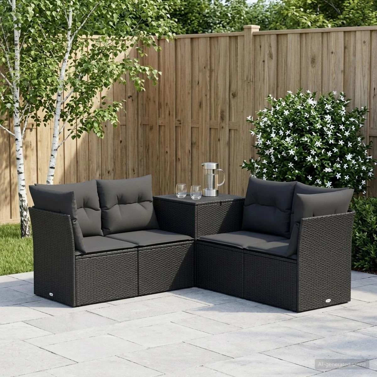 vidaXL Sofa Sæt 5 dele i sort poly rattan og stål med opbevaring