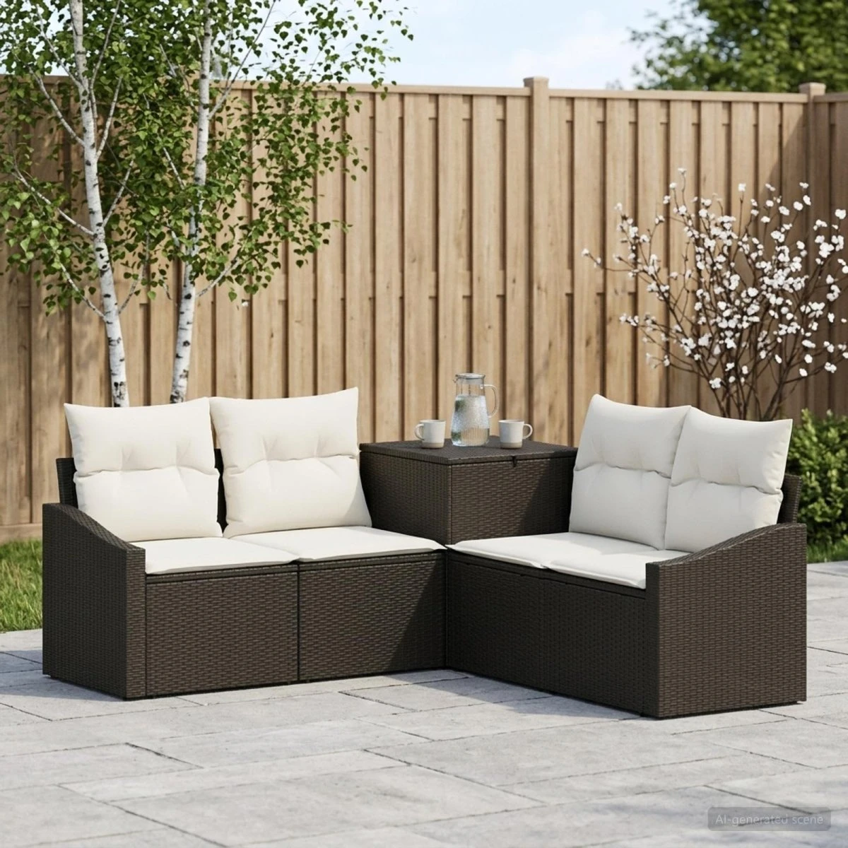 vidaXL Sofa Sæt 5 dele, Sort/Cremehvid, 178,5 x 178,5 x 85 cm