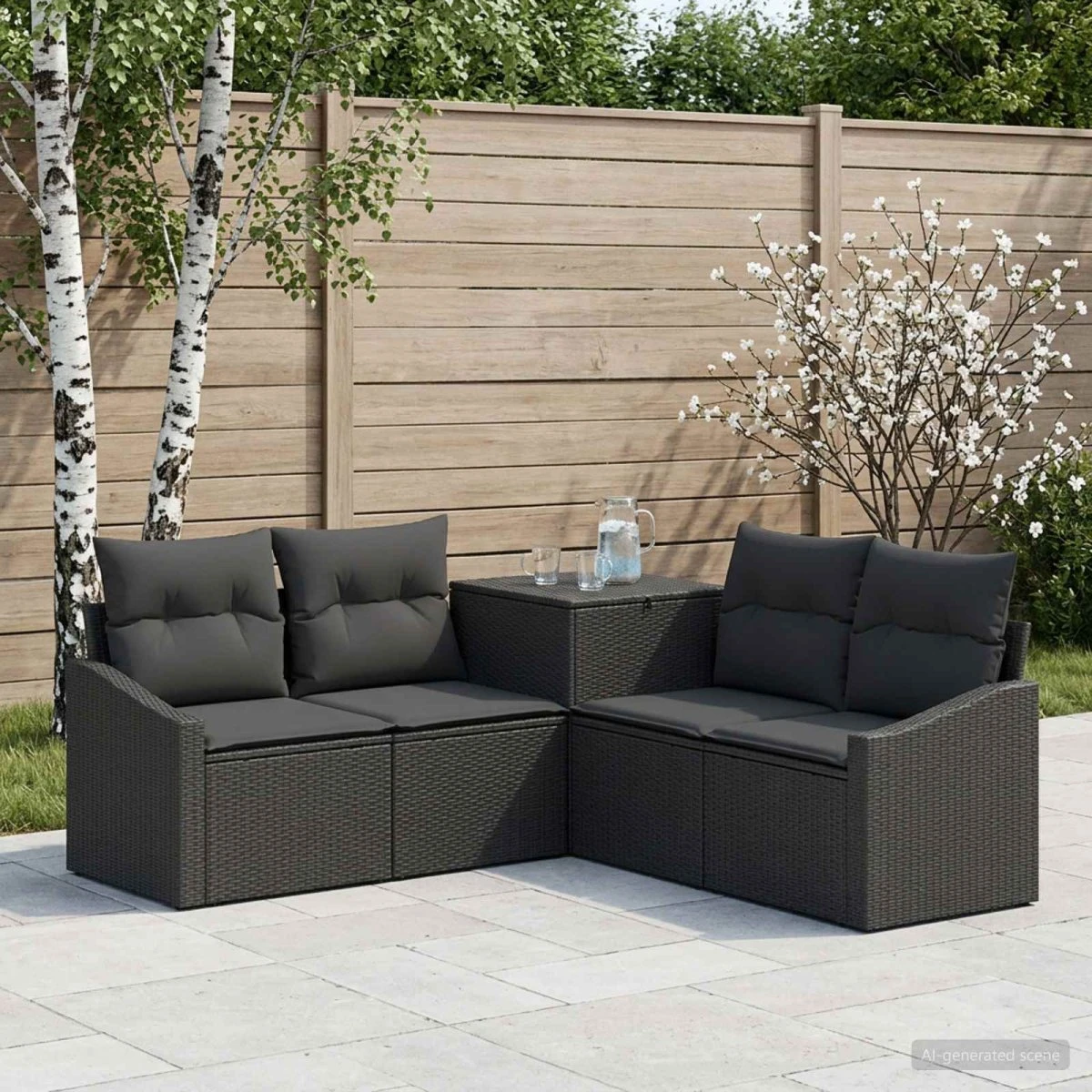 vidaXL Sofa Sæt 5 stk. Sort Polyrattan & Stål, 178,5 x 178,5 cm