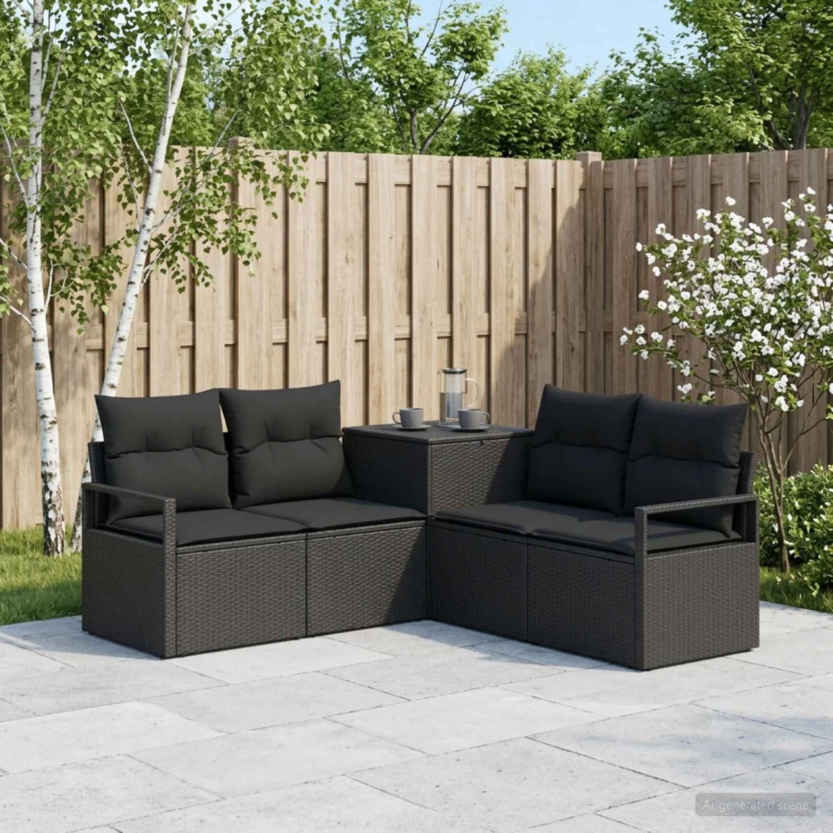 vidaXL Sofa Sæt 5 stk. Sort 177x177x85 cm i Poly Rattan og Stål