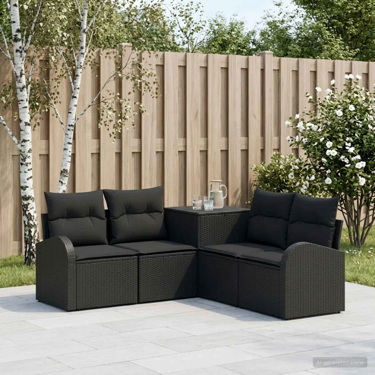 vidaXL Sofa Sæt 5 dele, Sort Poly Rattan & Stål, 179x179x85 cm