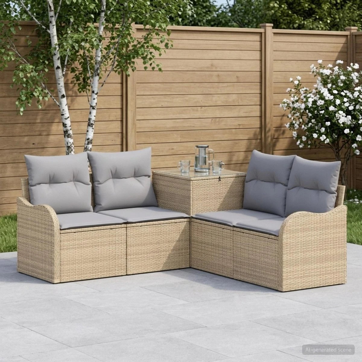 vidaXL Sofa Sæt 5 stk. Poly Rattan & Stål - Beige/Lys Grå
