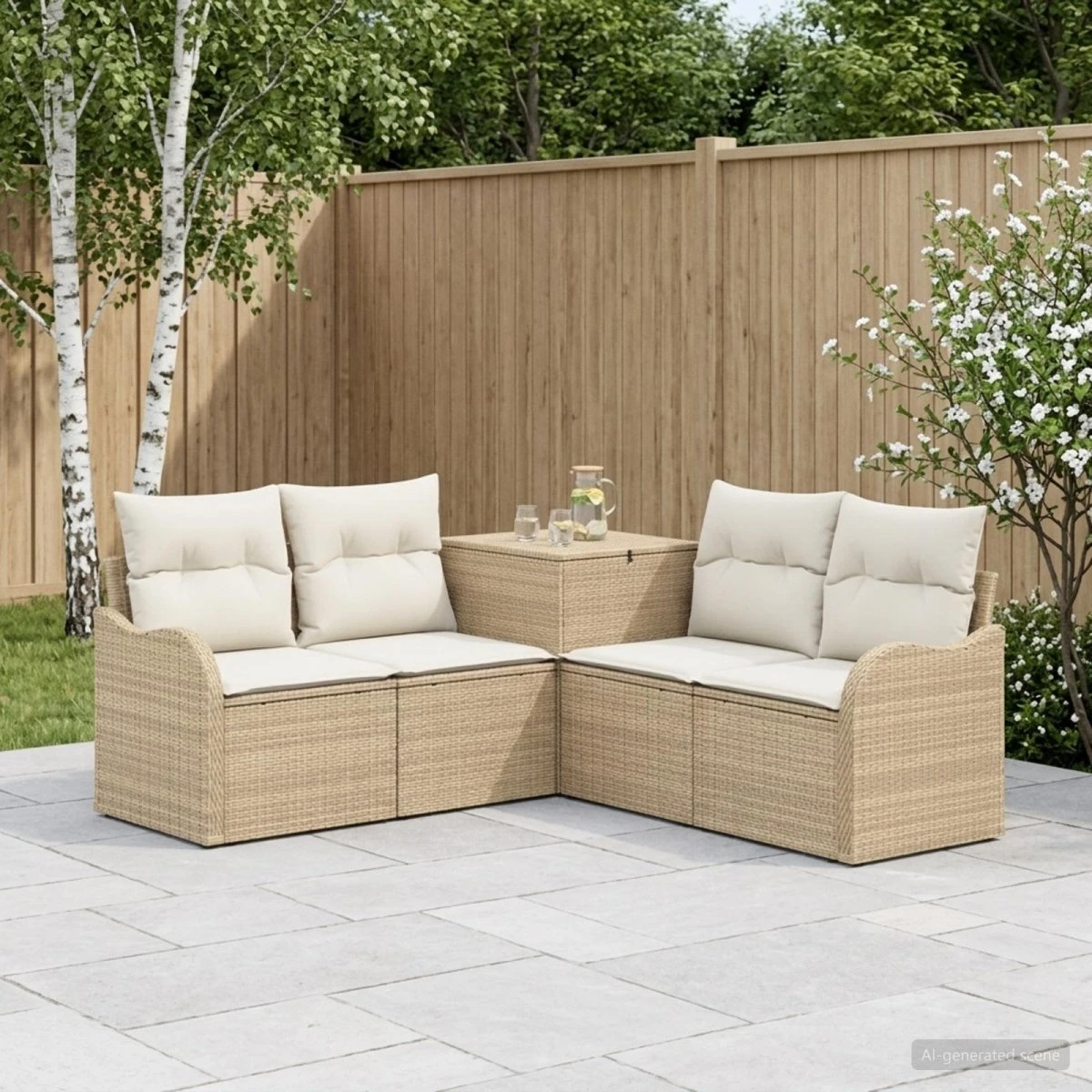 vidaXL Sofa Sæt 5 stk. i Poly Rattan og Stål - Beige/Cremehvid