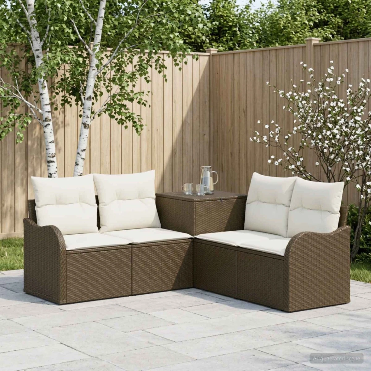 vidaXL Sofa Sæt 5 stk. i Poly Rattan og Stål, Brun/Cremehvid