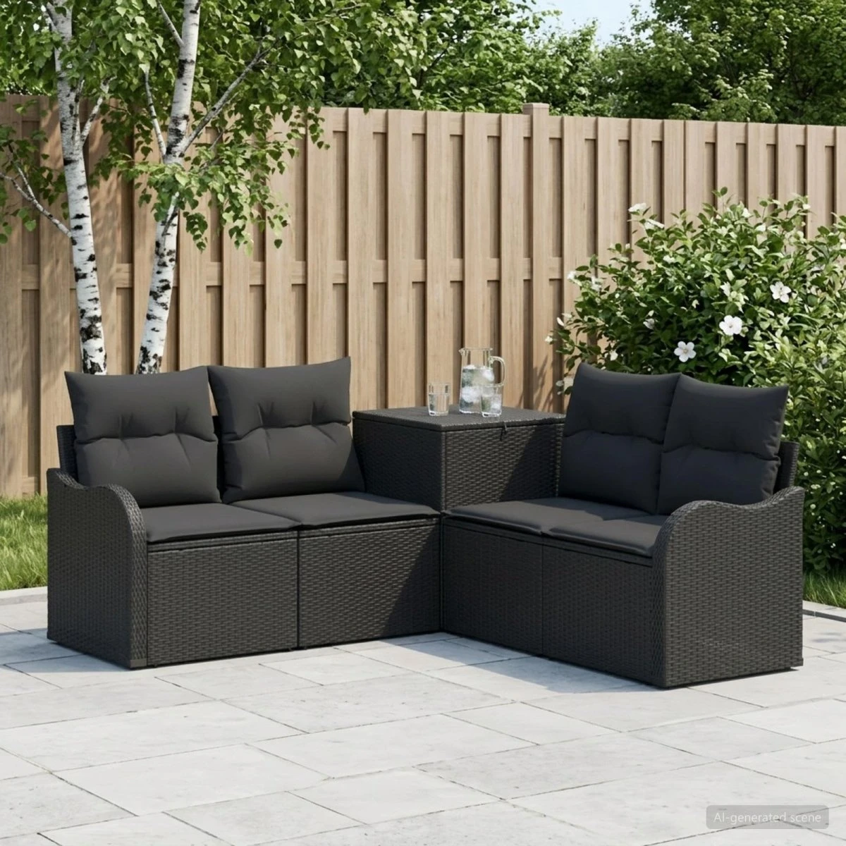 vidaXL Havesofasæt 5 stk. i sort polyrattan og stål