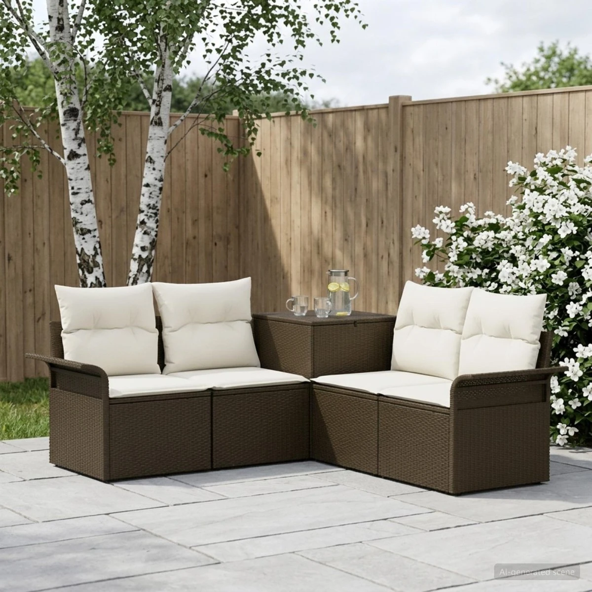 vidaXL Sofa Sæt 5 dele - Brun/Cremehvid - 187,5 x 187,5 cm