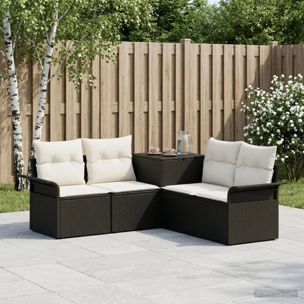 vidaXL Sofa Sæt 5 stk. Sort/Cremehvid 187,5 x 187,5 x 85 cm