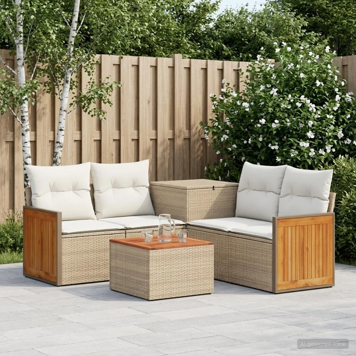 vidaXL Havesofasæt 6 dele i polyrattan, beige og cremehvid