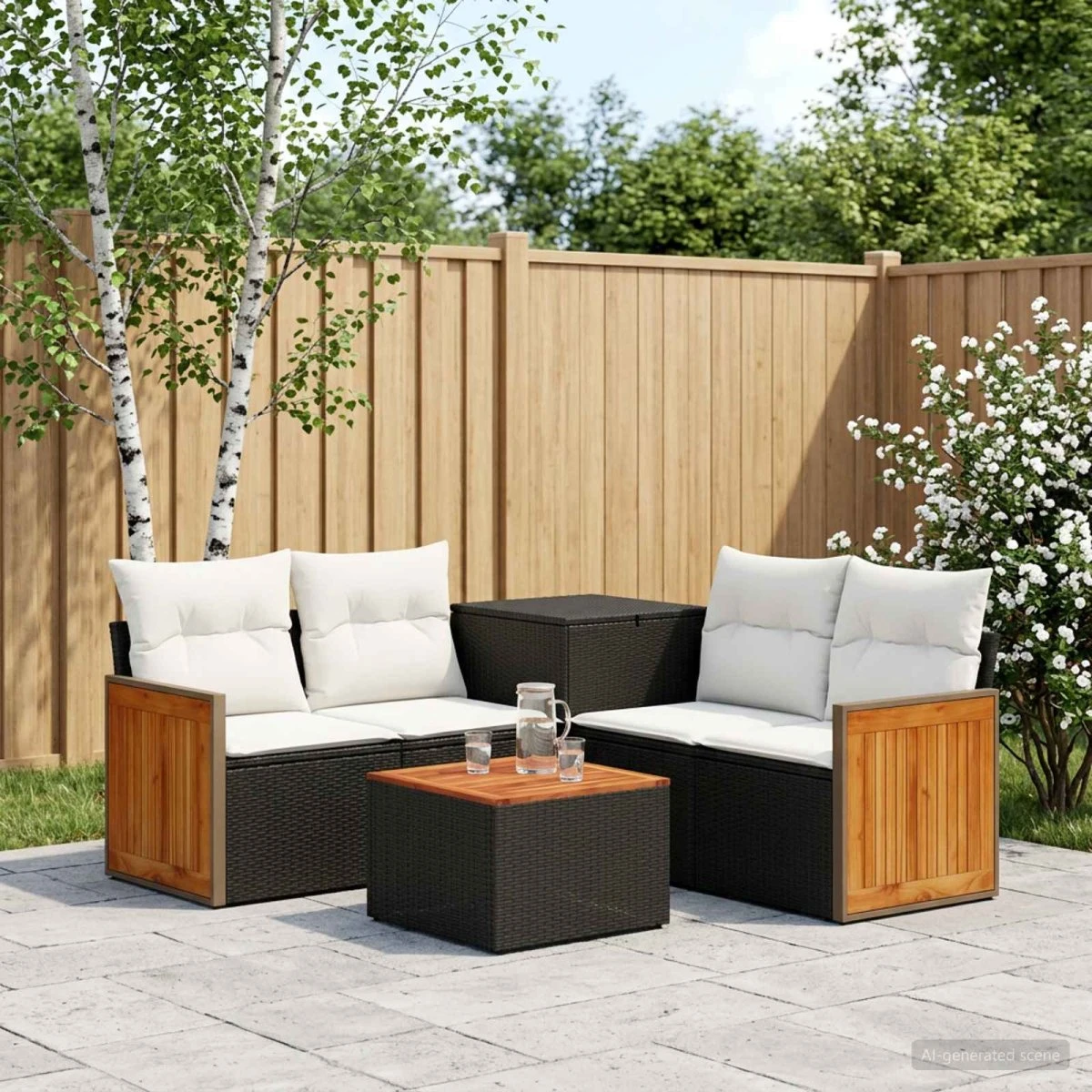 vidaXL Sofa Sæt 6 stk. Sort og Cremehvid 55 x 55 x 37 cm